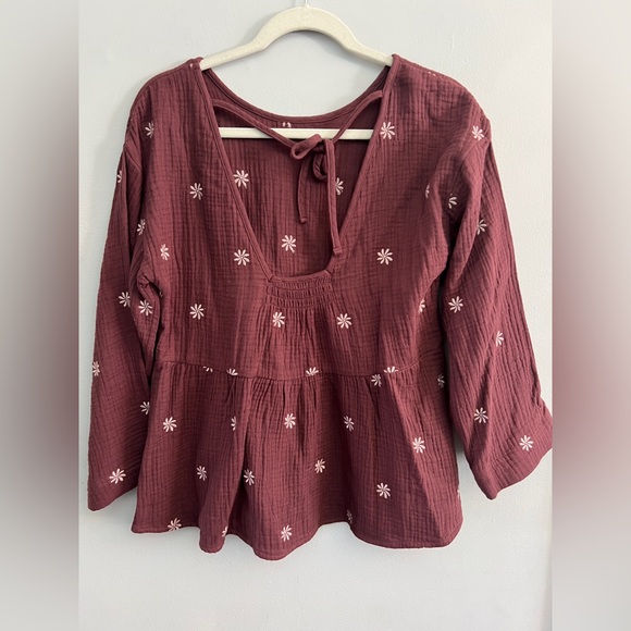 Madewell Embroidered Lightspun Peplum Open-Back Top, Size Small - Picture 6 of 8